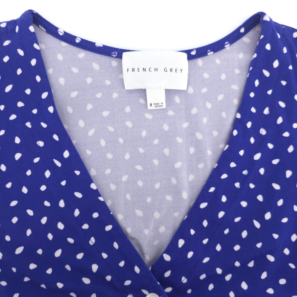 French Grey Women Dress M Blue White Polka Dot V-Neck‎ Sleeveless Fit Flare - Picture 4 of 10